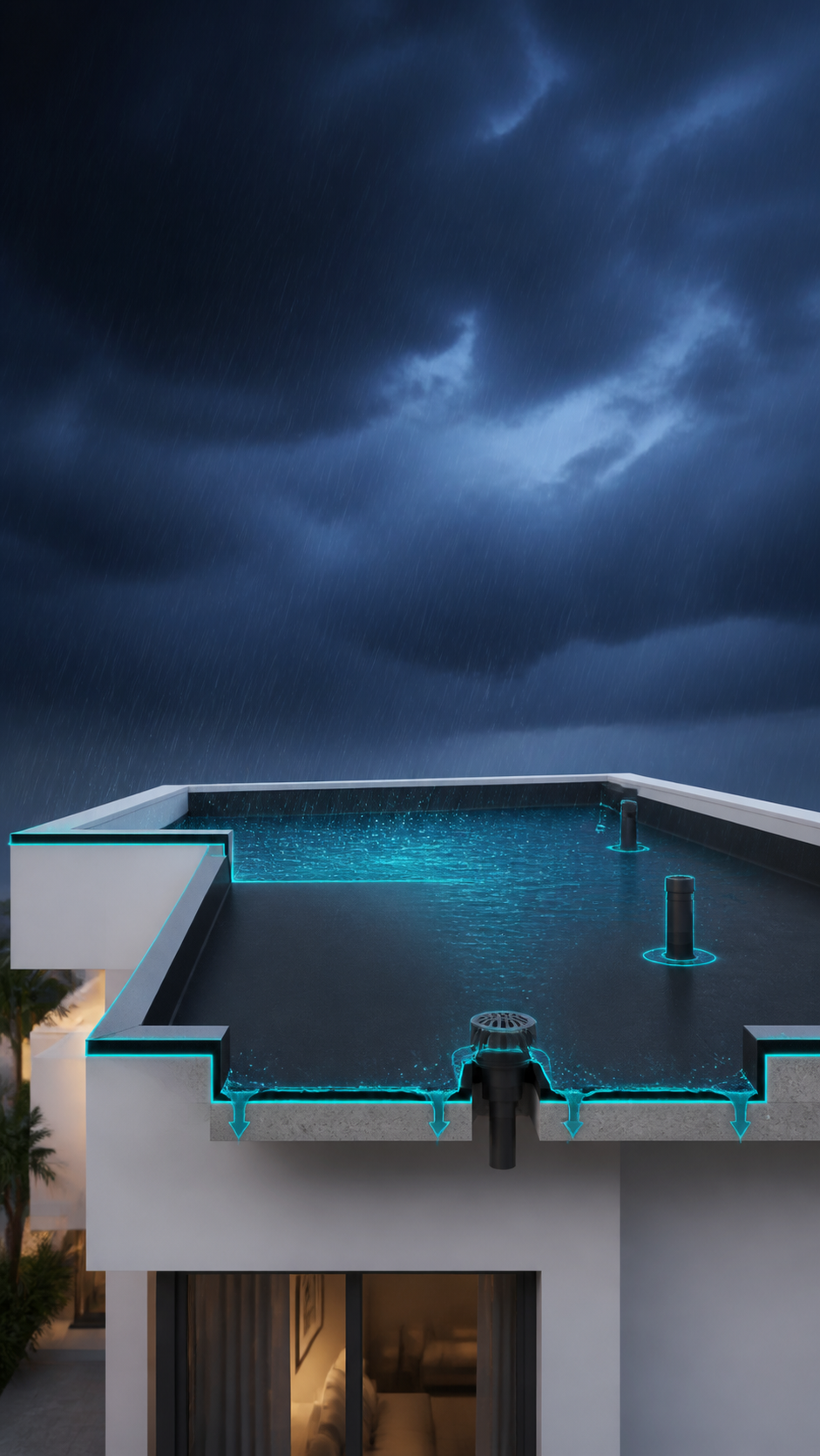 Villa roofs waterproofing illustration